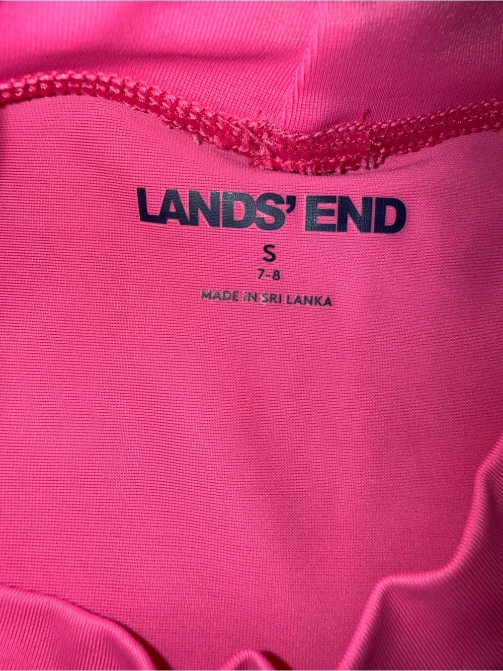 Lands' End Girls Pink Surfboard flip Sequin Rash Guard Swim Shirt size 7/8 small